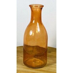 Unmarked Art Glass Vase Amber Bottle Shape 9” Tall Glossy Translucent China